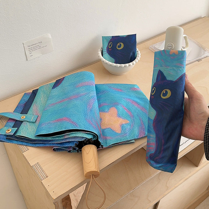 Women's folding umbrella with creative cat design and practical case Stornfield