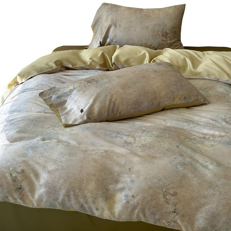 Botanical Watercolor Micro-Sateen Reversible Duvet Cover Set with Embroidered Lumbar Pillow