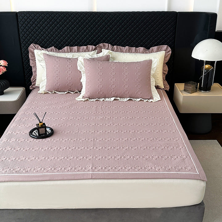 Quilted Microfiber Bedspread Set with Ruffled Pillow