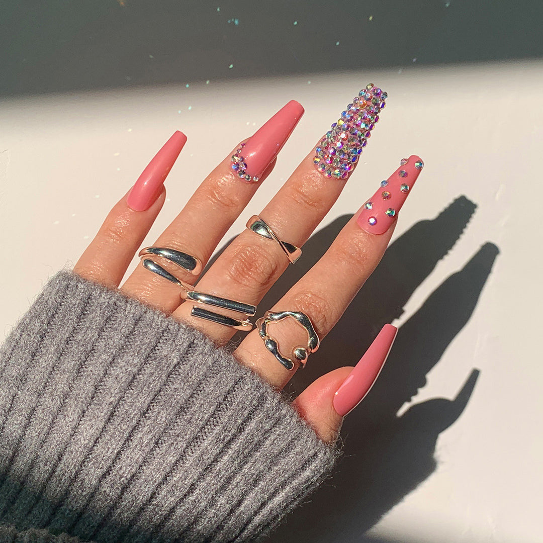 Artful Nail Extensions with Decorative Rhinestone Embellishments Stornfield