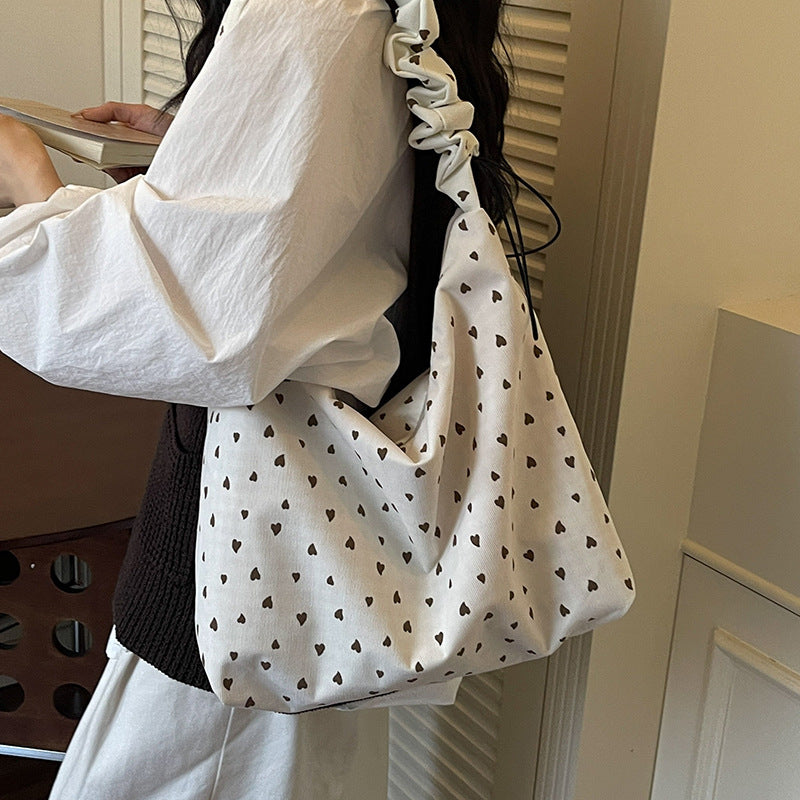 Heart Print Cozy Hobo Bag