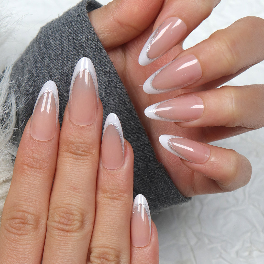 Elegant Stiletto Press-On Nails with Silver Glitter Accents Stornfield