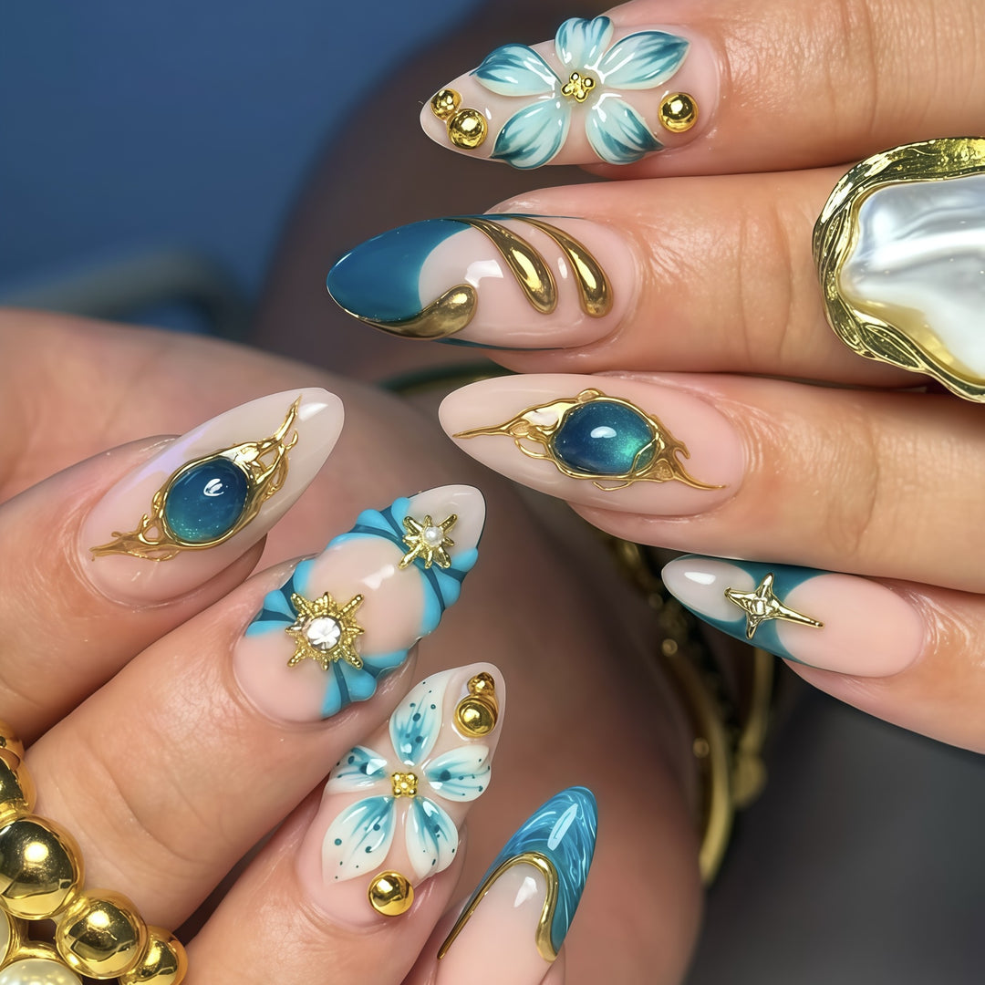 Artistic Jewel-Embellished Nail Set
