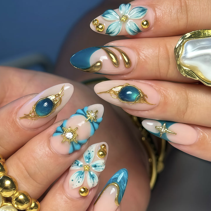 Artistic Jewel-Embellished Nail Set