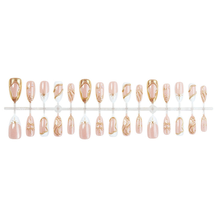 Decorative Press-On Nail Art Set with Elegant Gold Accents Stornfield 1788495840