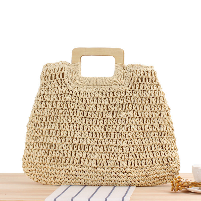 Macrame Tote Bag with Elegant Wooden Handle Stornfield