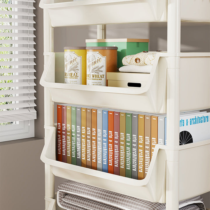 Compact Two-Tier Rolling Utility Cart with Deep Removable Plastic Bins