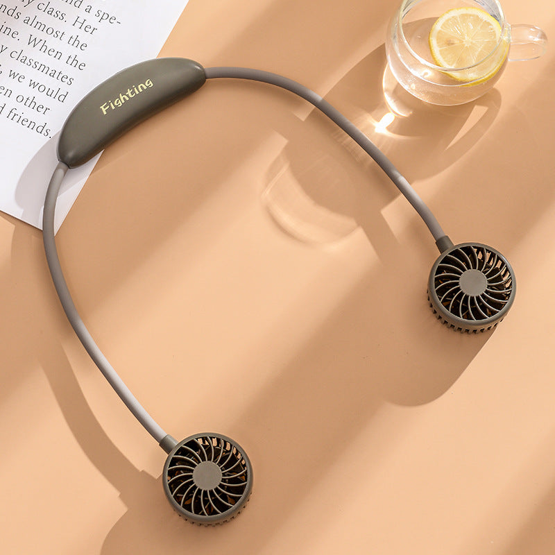 Unisex portable neck fan with dual fan heads, flexible neckband, quiet brushless motor, and USB charging function Stornfield