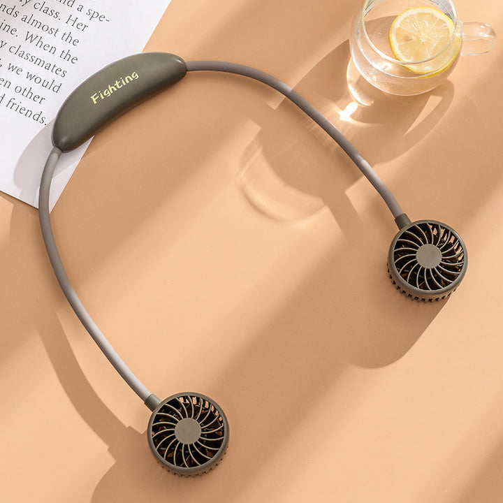 Unisex portable neck fan with dual fan heads, flexible neckband, quiet brushless motor, and USB charging function Stornfield