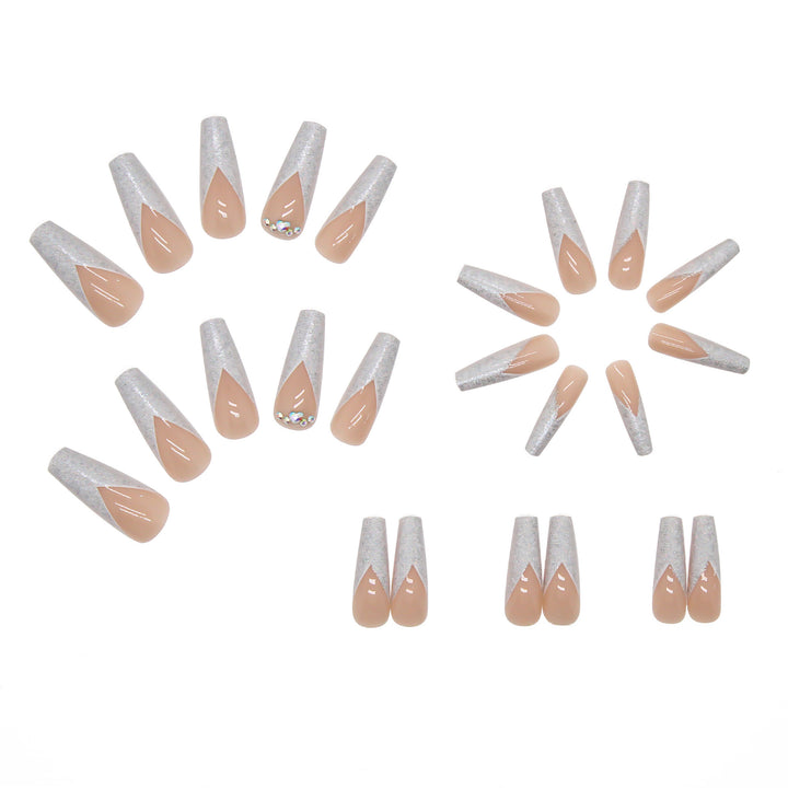 Acrylic Nail Set with Glitter and Lace Design Stornfield