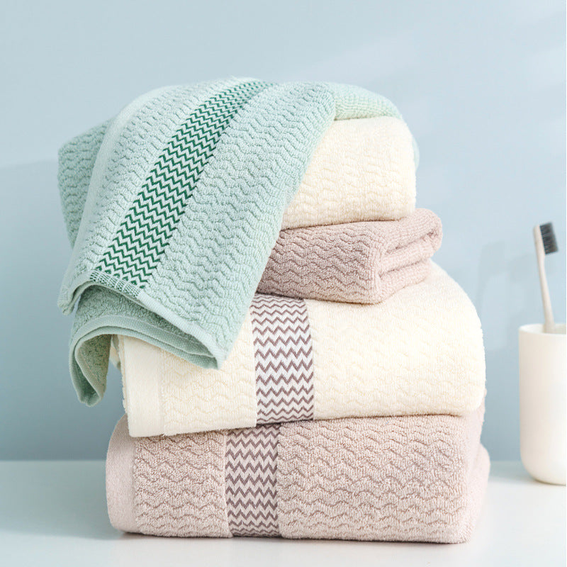 High-quality terry towel with dense pile and decorative zigzag border