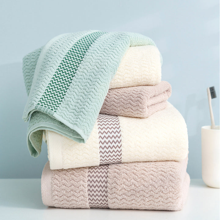 High-quality terry towel with dense pile and decorative zigzag border