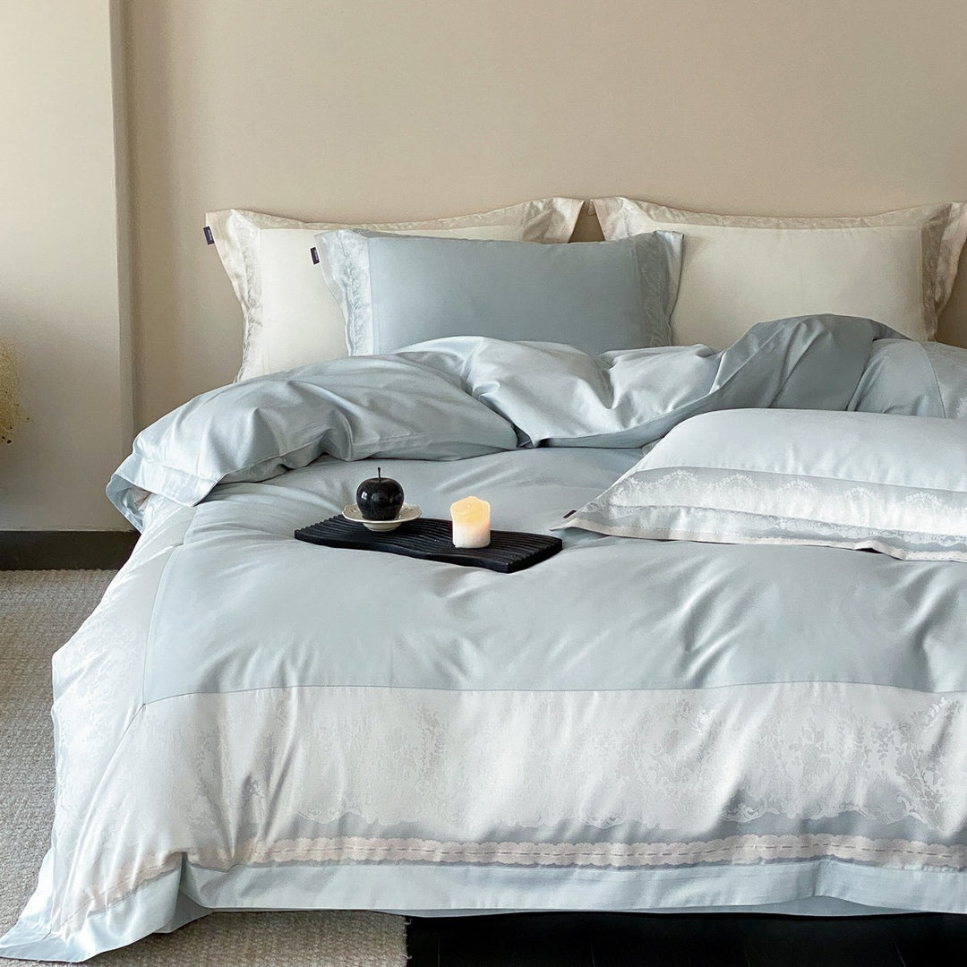 Luxury Cotton-Sateen Jacquard Border Duvet Cover Set with Hidden-Zip Closure