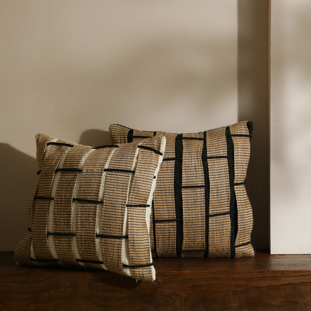 Square Decorative Cushion with Woven Checkered Pattern Relief Structure Stornfield