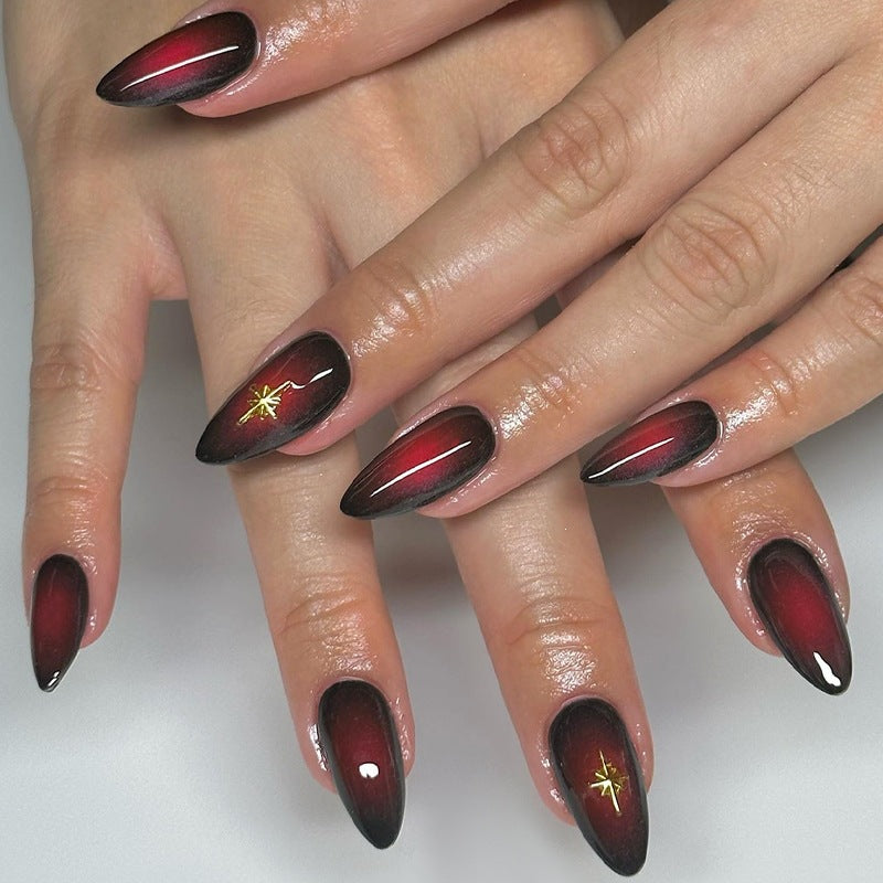 Acrylic Nail Set with Elegant Ombre Effects and Golden Accents Stornfield