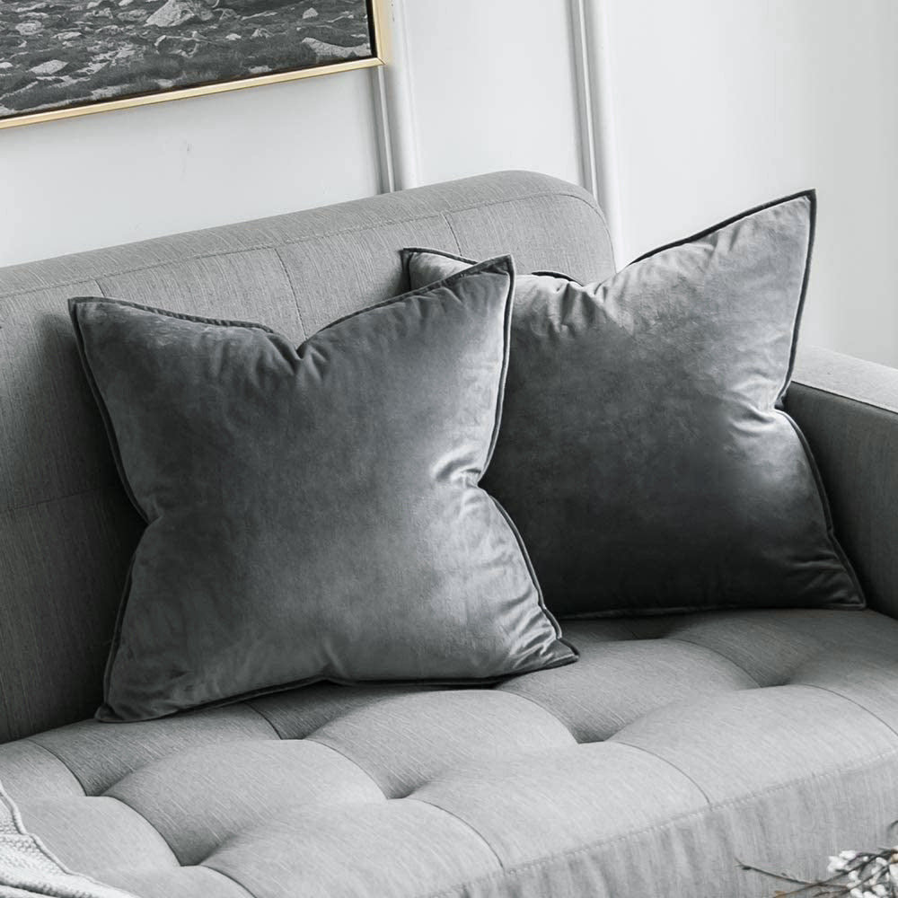 Plush Velvet Square Throw Pillow Set with Hidden Zipper and Down-Alternative Insert