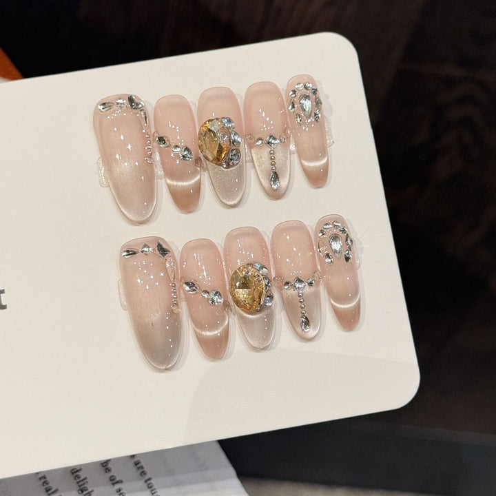Decorative Stiletto Press-On Nail Art Set with Gem Accents