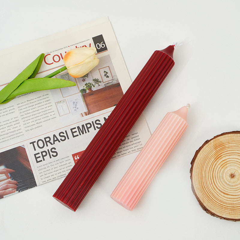 Tall Ribbed Fluted Column Decorative Tabletop Candle