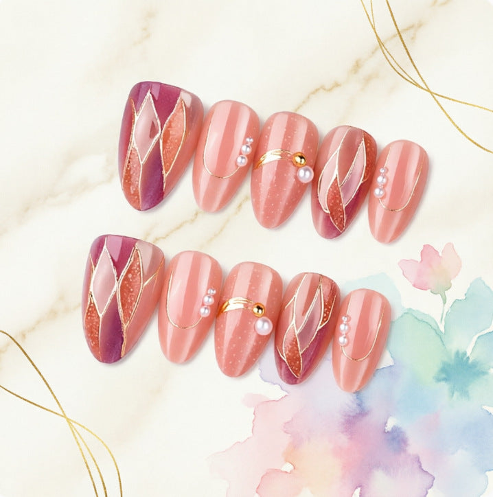Artificial nails with elegant pearl and gold accents Stornfield