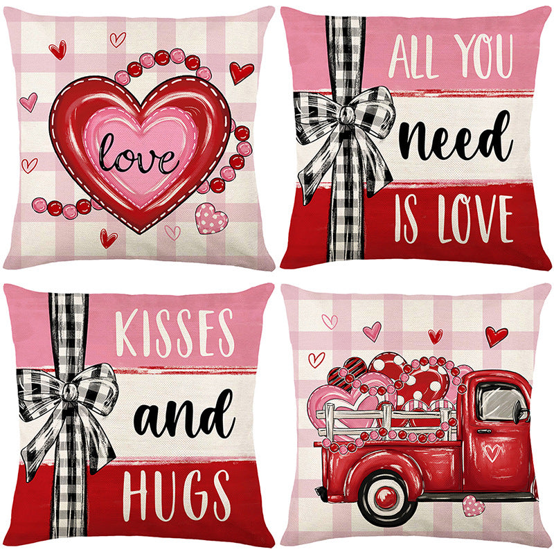 Valentine's Buffalo-Check Cotton-Linen Decorative Pillow Covers Set