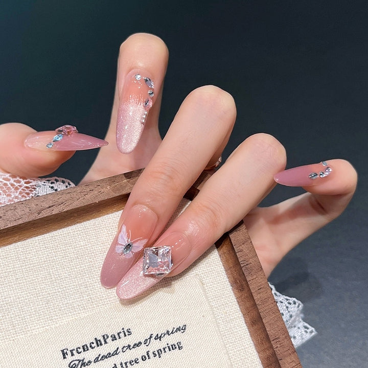 Elegant Crystal-Embellished Press-On Nails Stornfield