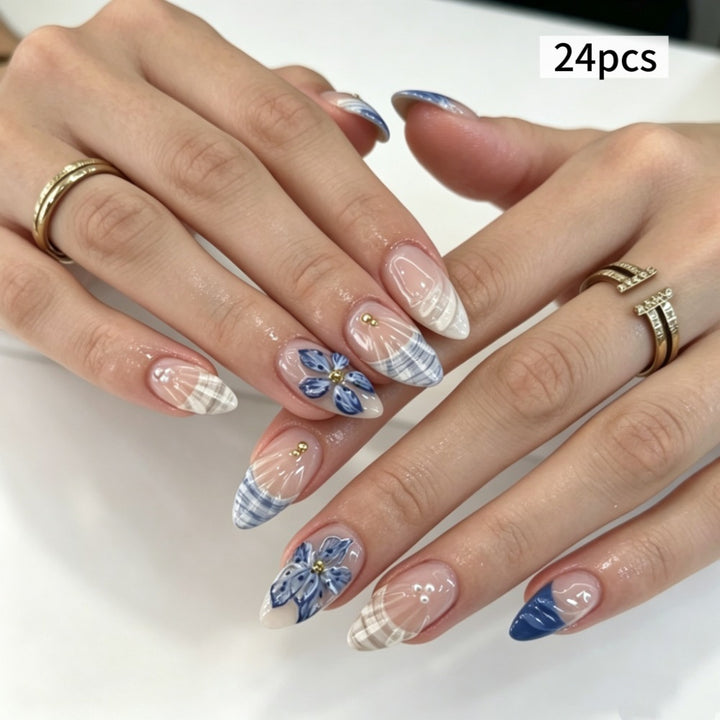 Artificial nails with floral design and elegant tips Stornfield