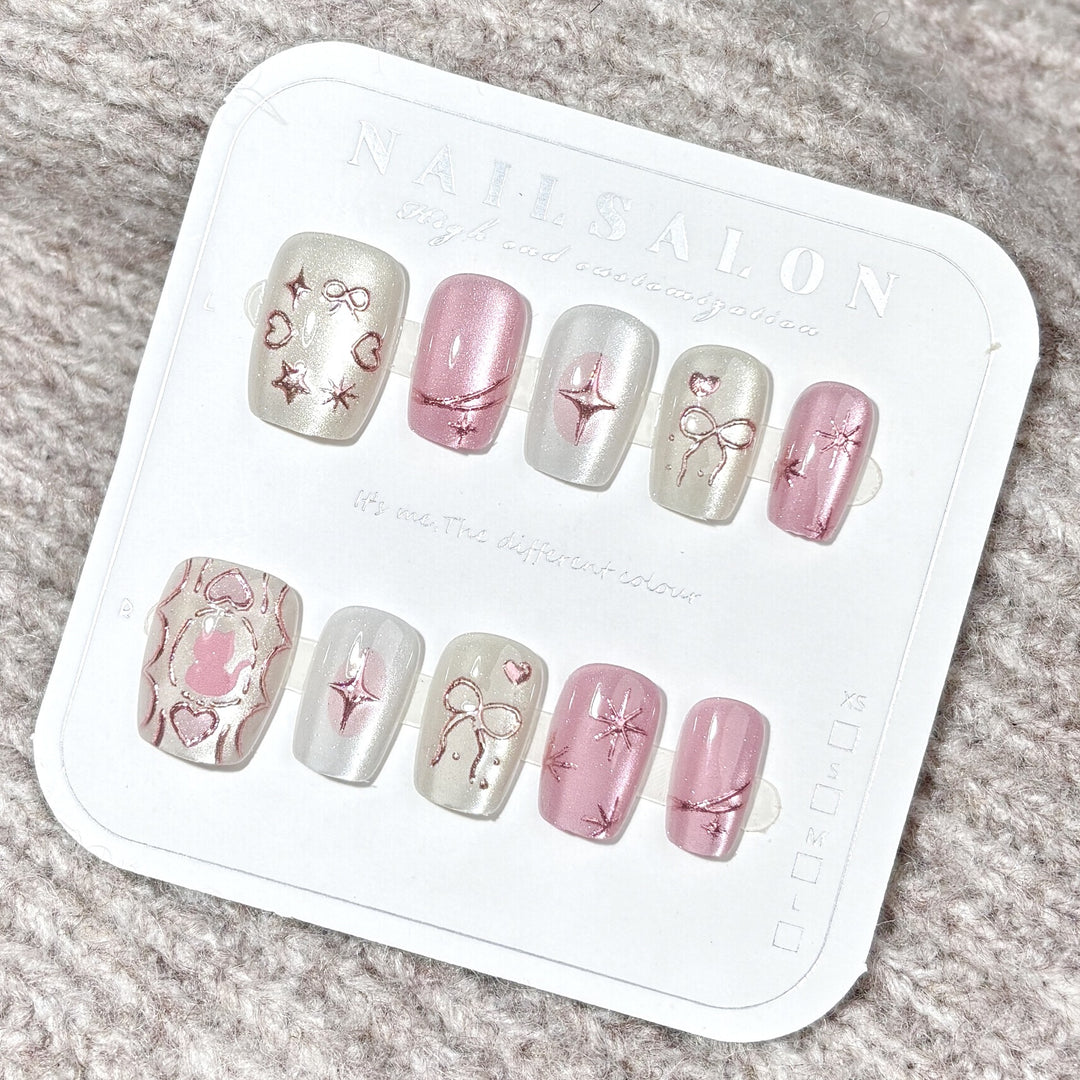 Artistic Press-On Nail Set with Elegant Star Design