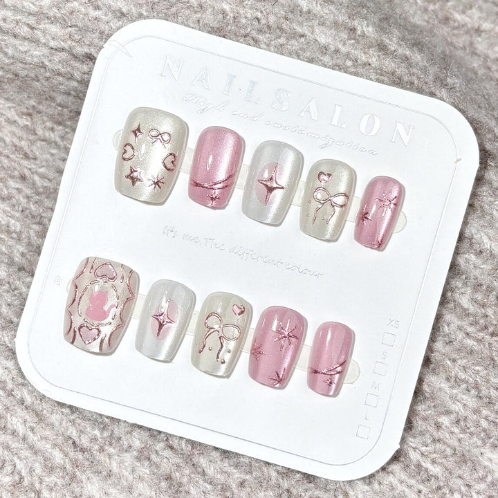 Artistic Press-On Nail Set with Elegant Star Design