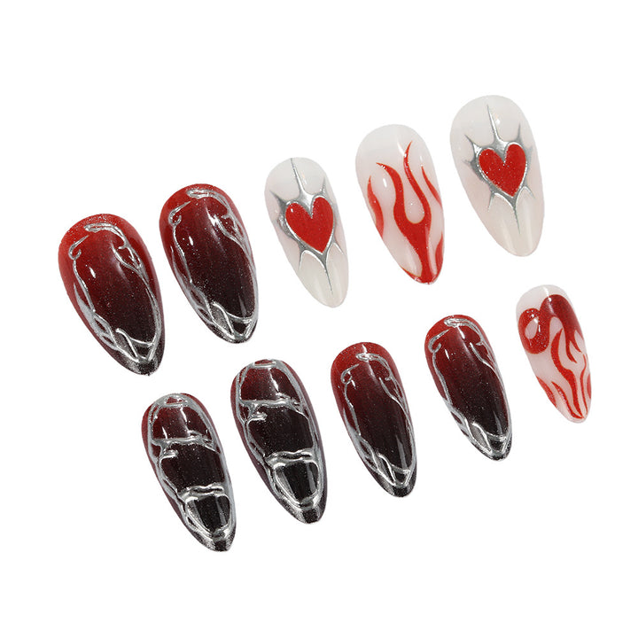Stylish artificial nails with creative heart and flame designs Stornfield