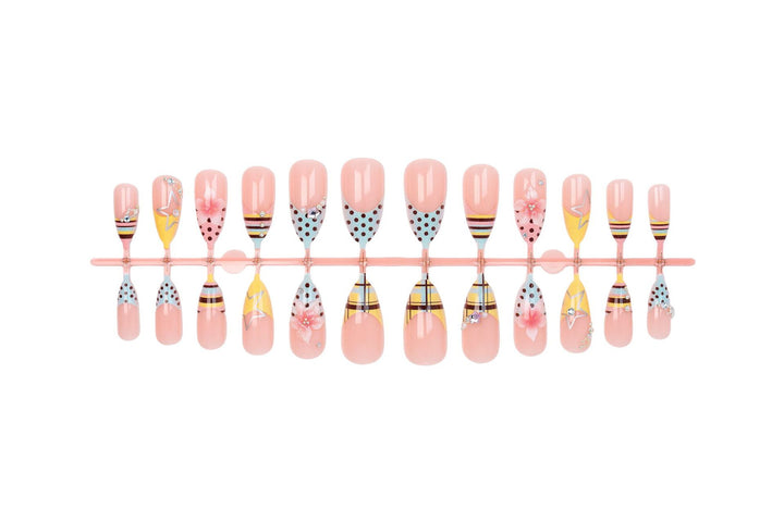 Creative nail art set with floral and geometric designs Stornfield