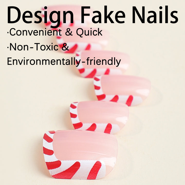 Creative nail art set with festive candy cane design Stornfield