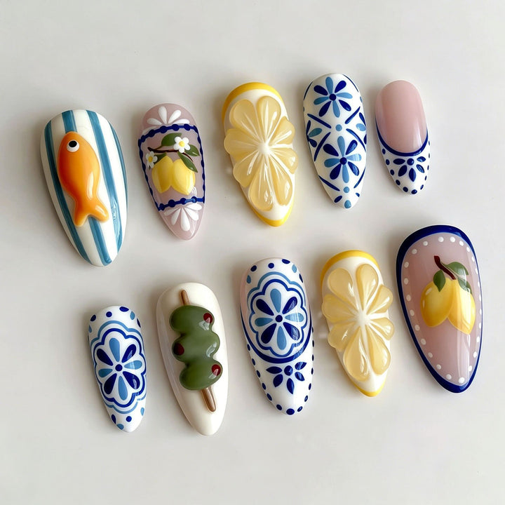Artful nail tips with hand-drawn designs Stornfield