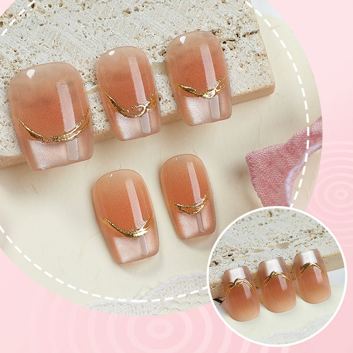 Elegant Press-On Nail Set with Gold Accents