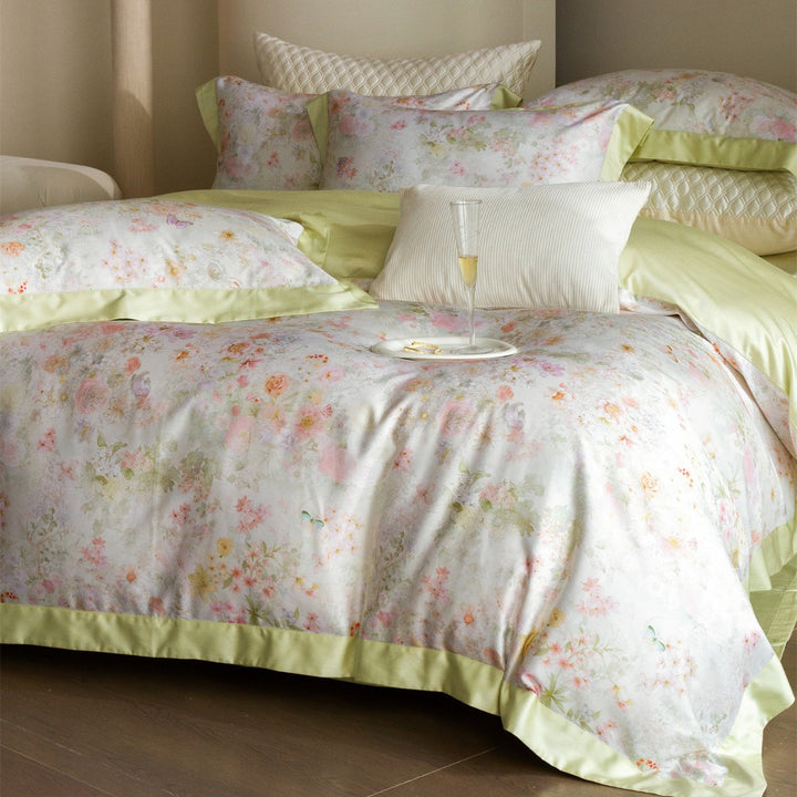 Floral Watercolor Cotton-Sateen Duvet Cover Set with Piped Edge & Pillow Shams