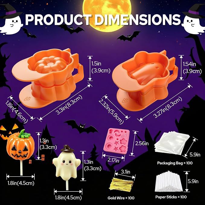 Halloween Cake Pop Mold Set with Ghost and Pumpkin Shape, Sticks & Decoration Set