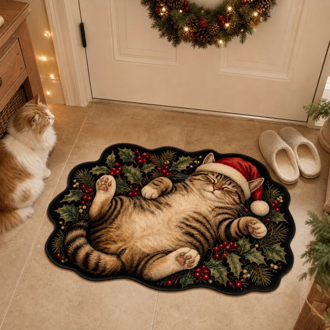 Festive Cat-Themed Area Mat