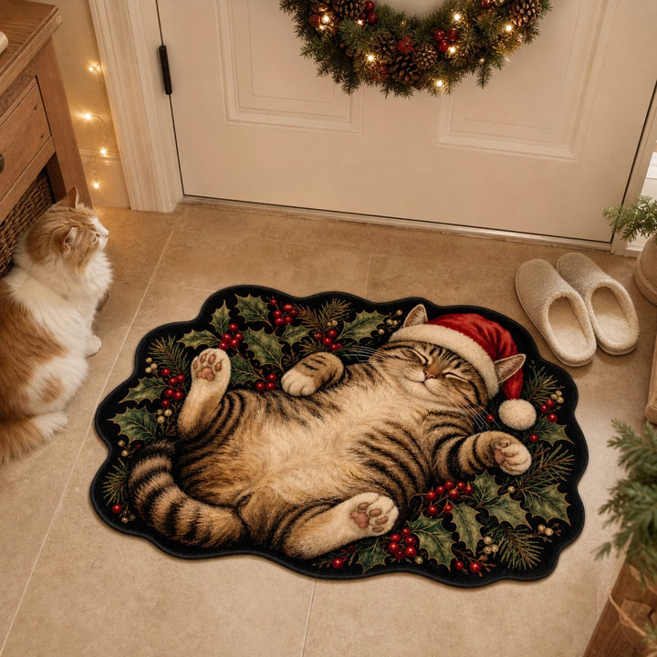 Festive Cat-Themed Area Mat