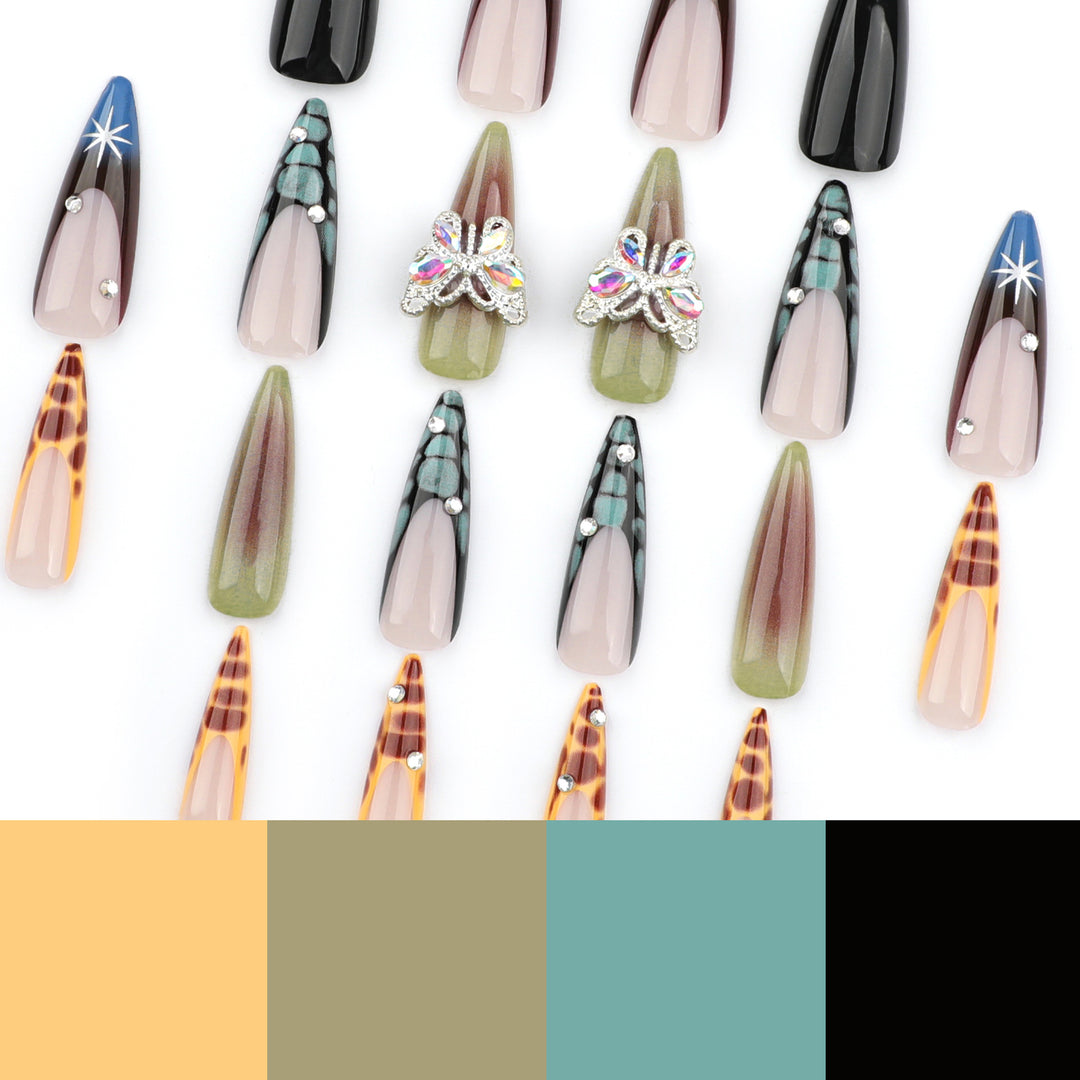 Artful nail extensions with elegant designs and glitter Stornfield