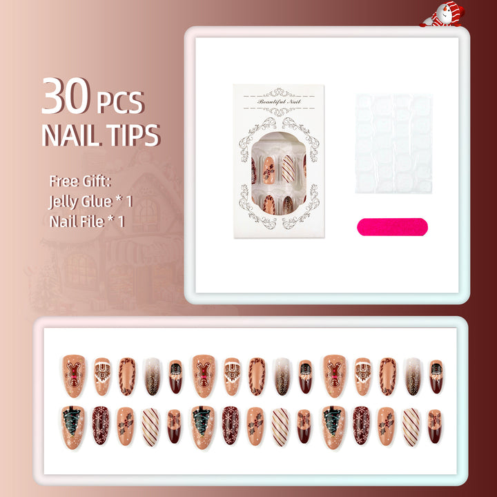 Festive Christmas-Themed Manual Press-On Nail Art Set