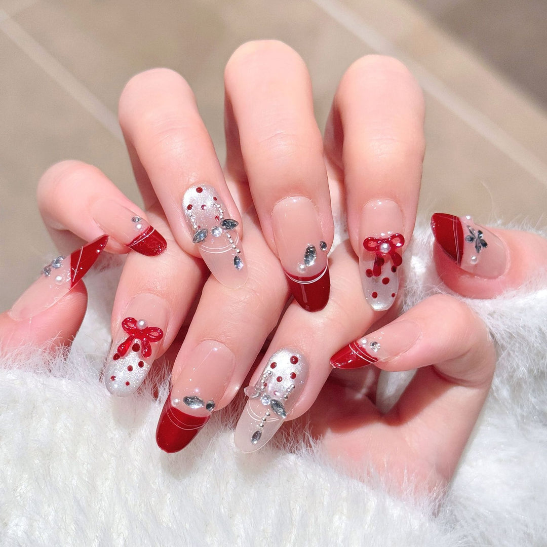 Artistic Press-On Nail Extensions with Gem Accents Stornfield
