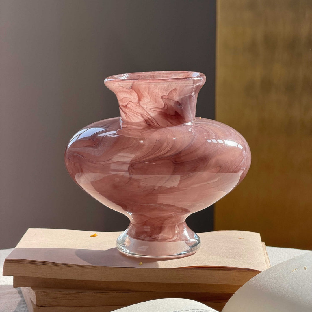 Handblown Swirled Pedestal Accent Glass Vase Stornfield
