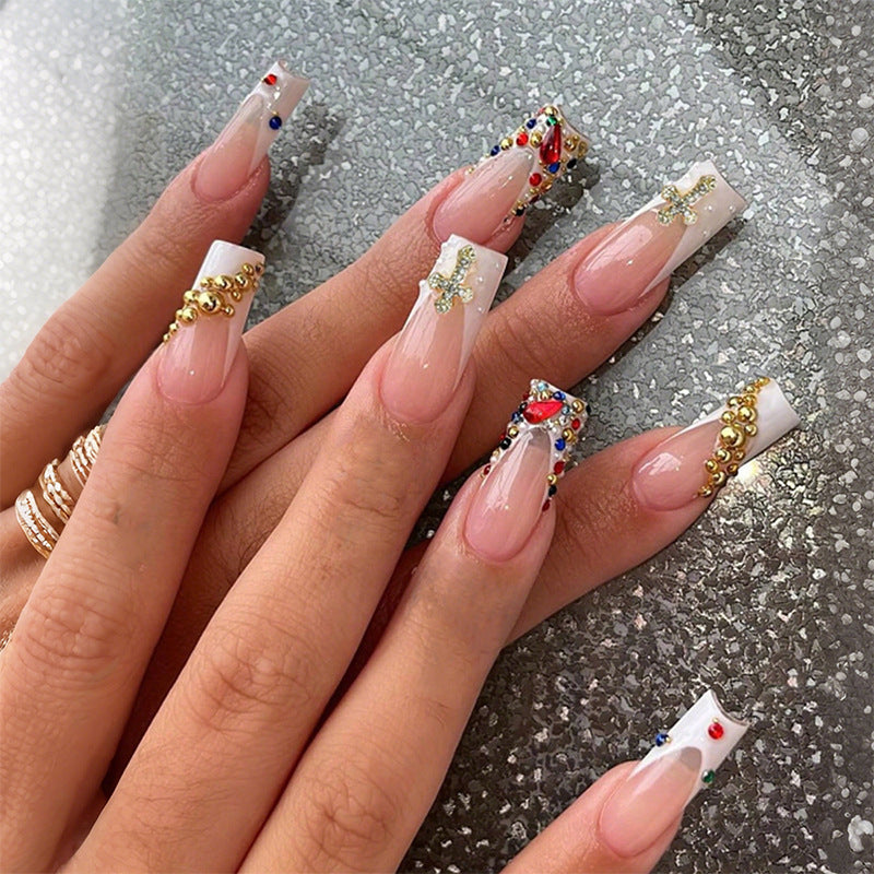 Decorative Press-On Nails Set with Artistic Gemstone Accents Stornfield