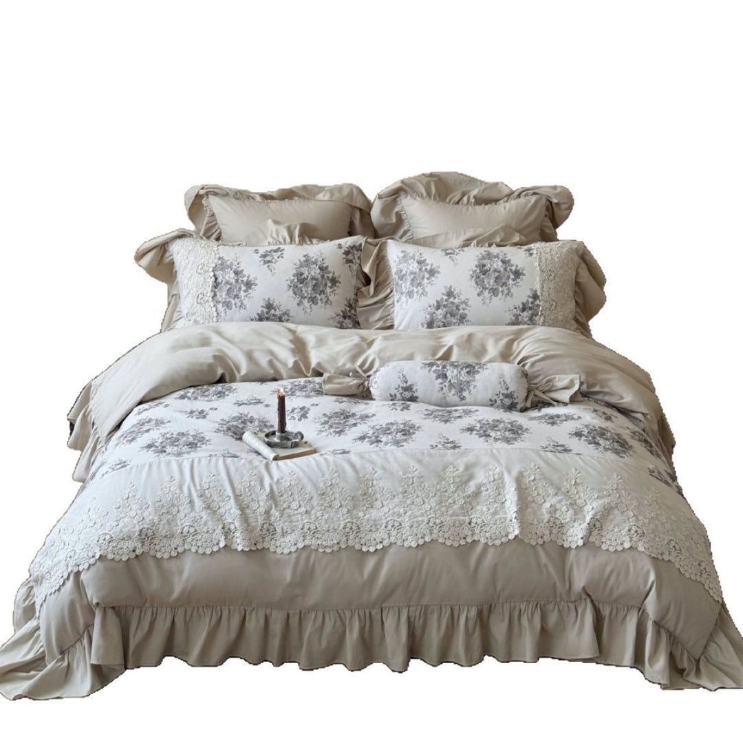 Luxury Floral Lace Ruffle Duvet Cover Set