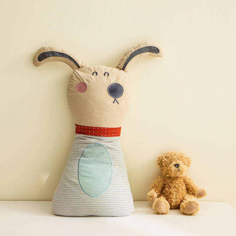 Plush Bunny Decorative Pillow Cushion with Embroidered Face and Plaid Body
