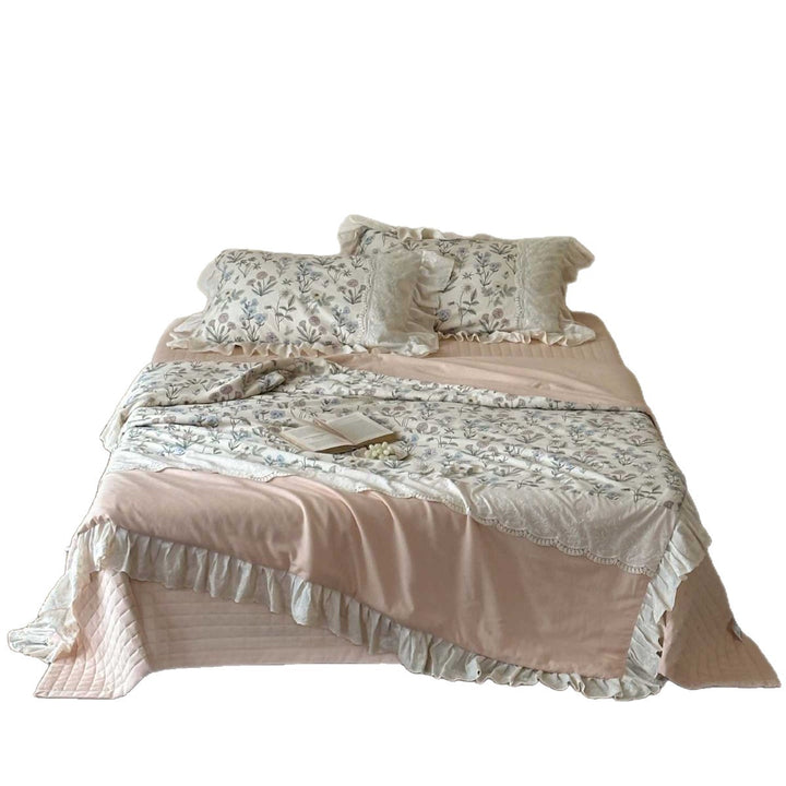 Floral Ruffled Cotton Duvet Cover and Pillowcase Bedding Set
