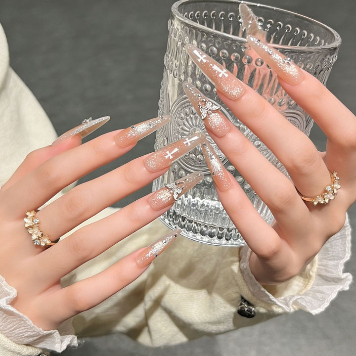 Elegant Stiletto Press-On Nail Extensions with Gem Accents Stornfield