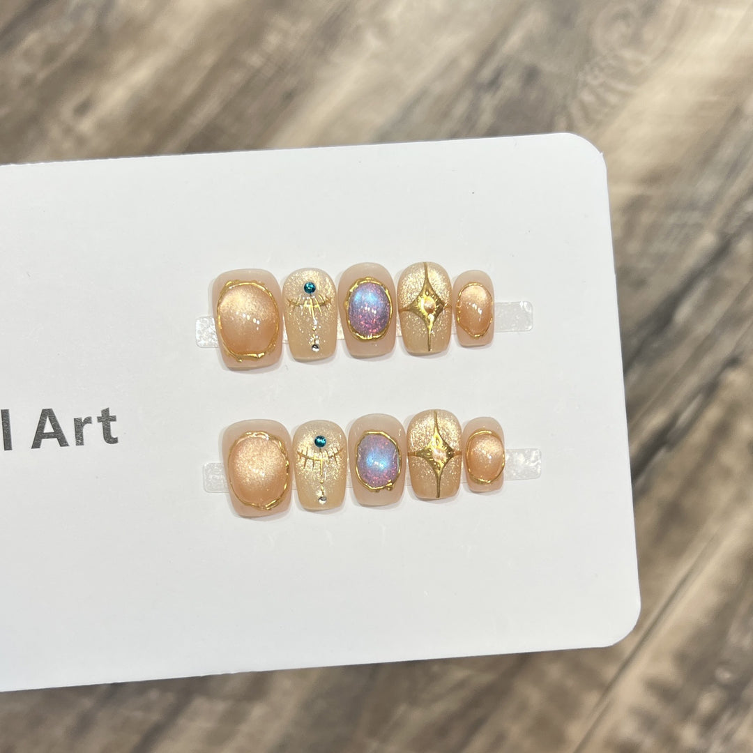 Decorative Press-On Nail Art Set with Shimmering Gemstone Accents Stornfield