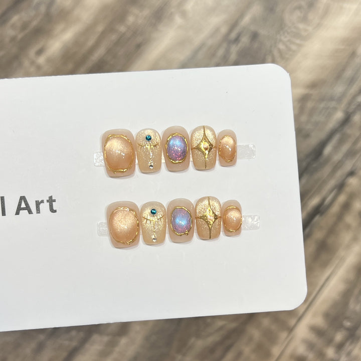 Decorative Press-On Nail Art Set with Shimmering Gemstone Accents Stornfield