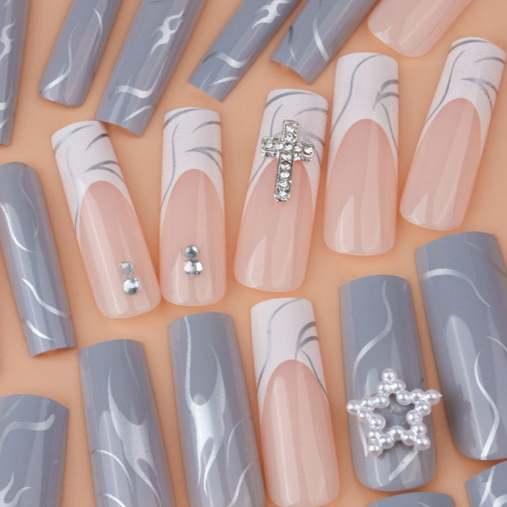 Stylish Long Acrylic Nail Extensions with Gem Accents Stornfield