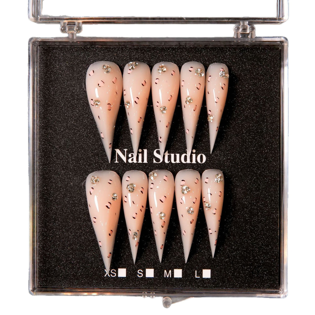 Stiletto Press-On Nail Set with Crystal Embellishments